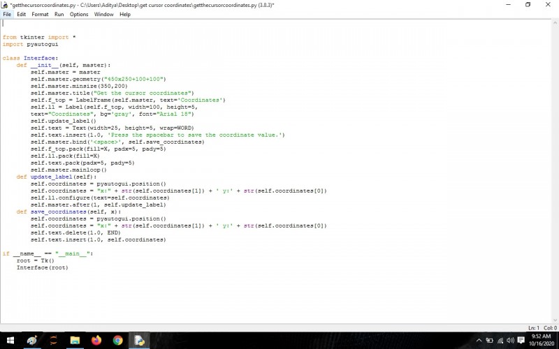 Get Cursor Coordinates App Using The Python - Tkinter Project in Python ...