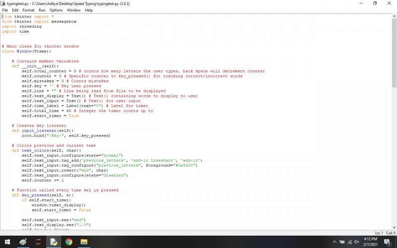 Python program to Speed Typing App Using The Python - Tkinter - kashipara