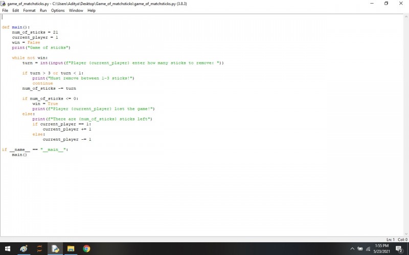 Python program to Game_of_matchsticks App Using The Python - Tkinter ...