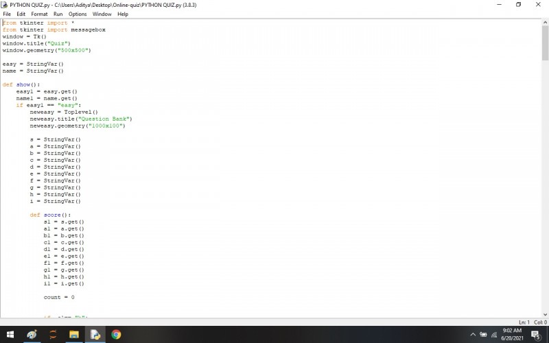 Python program to Online-quiz System Using Python -Tkinter - kashipara