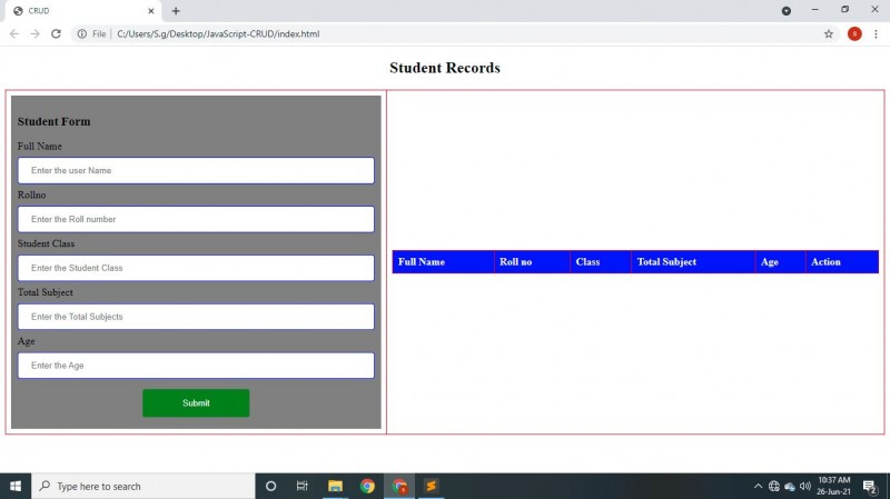 CRUD Project in JavaScript with Source Code and Report - kashipara