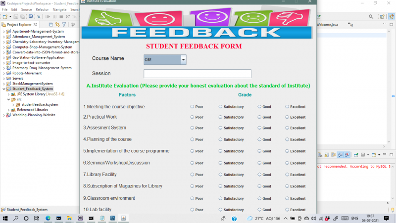 Download Student Feedback System Project In Java With Source Code And ...