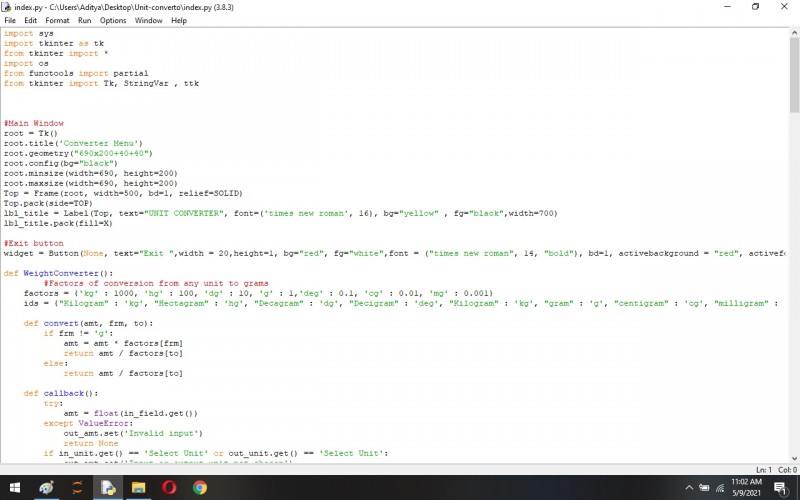 Python program to Unit-converto Using Python -Tkinter - kashipara