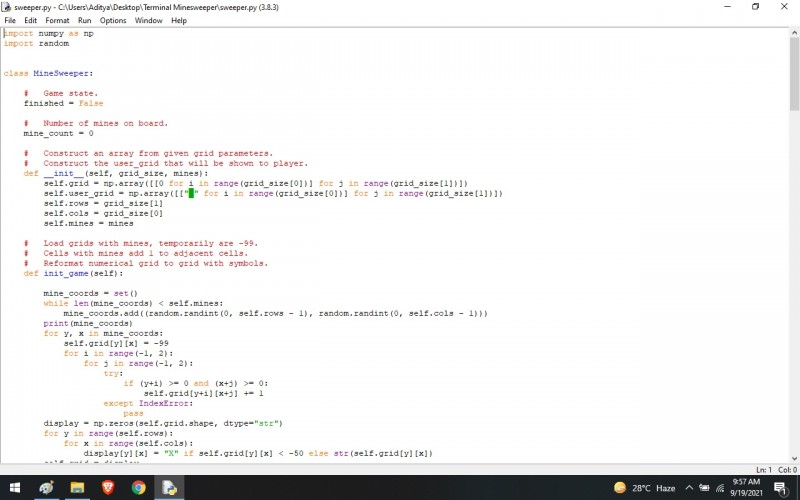 Python program to Basic Terminal Minesweeper Using Python -Tkinter ...