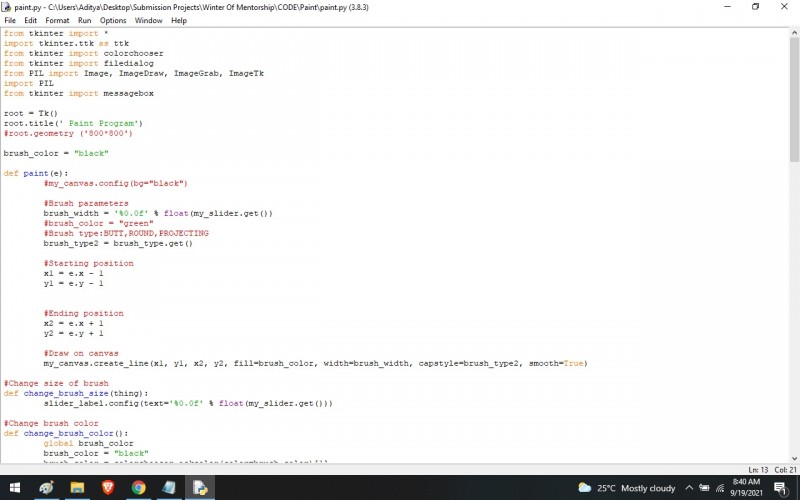 Python program to Paint Using Python -Tkinter - kashipara
