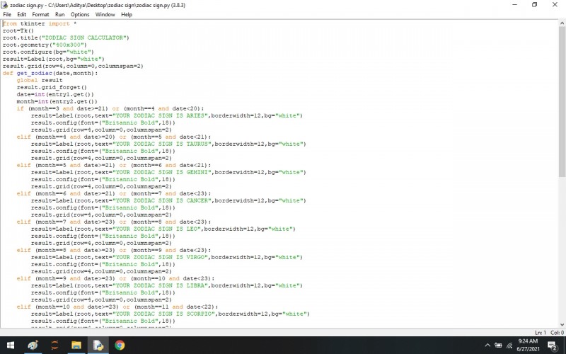 Python program to Zodiac Sign Using Python -Tkinter - kashipara