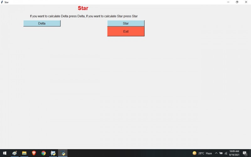 Python program to Star Using Python -Tkinter - kashipara