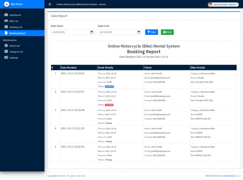 Online Motorcycle (bike) Rental System Project In PHP With Source Code ...