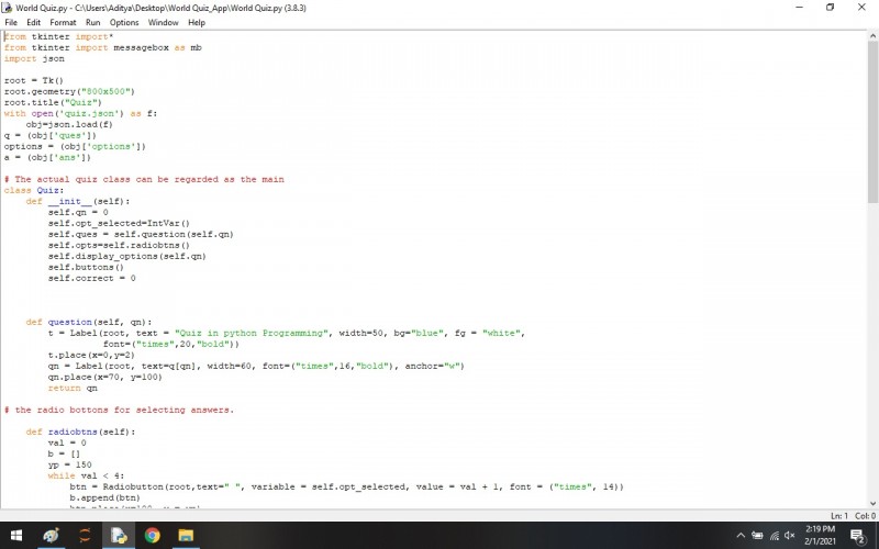 Python program to Basic Quizy App Using The Python-tkinter - kashipara
