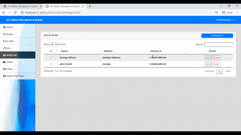 Art Gallery Management System Project In Php With Source Code And Report Kashipara 