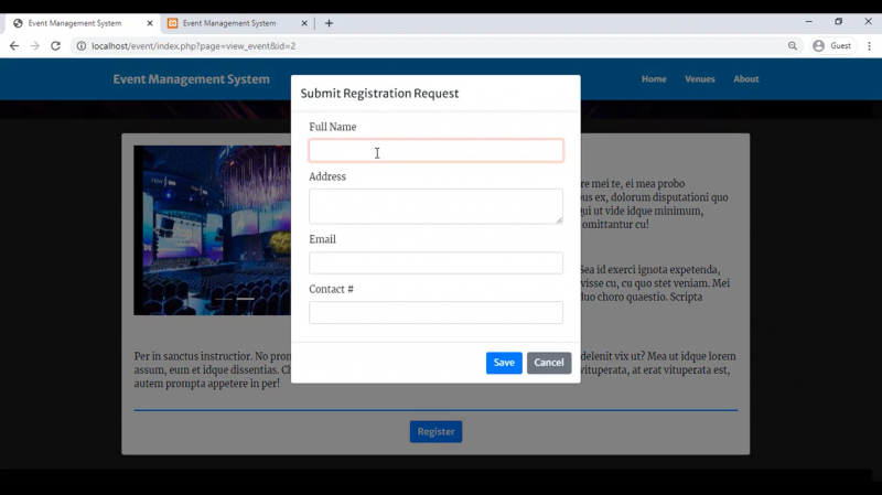 Event Management System Project In Php With Source Code And Report Kashipara